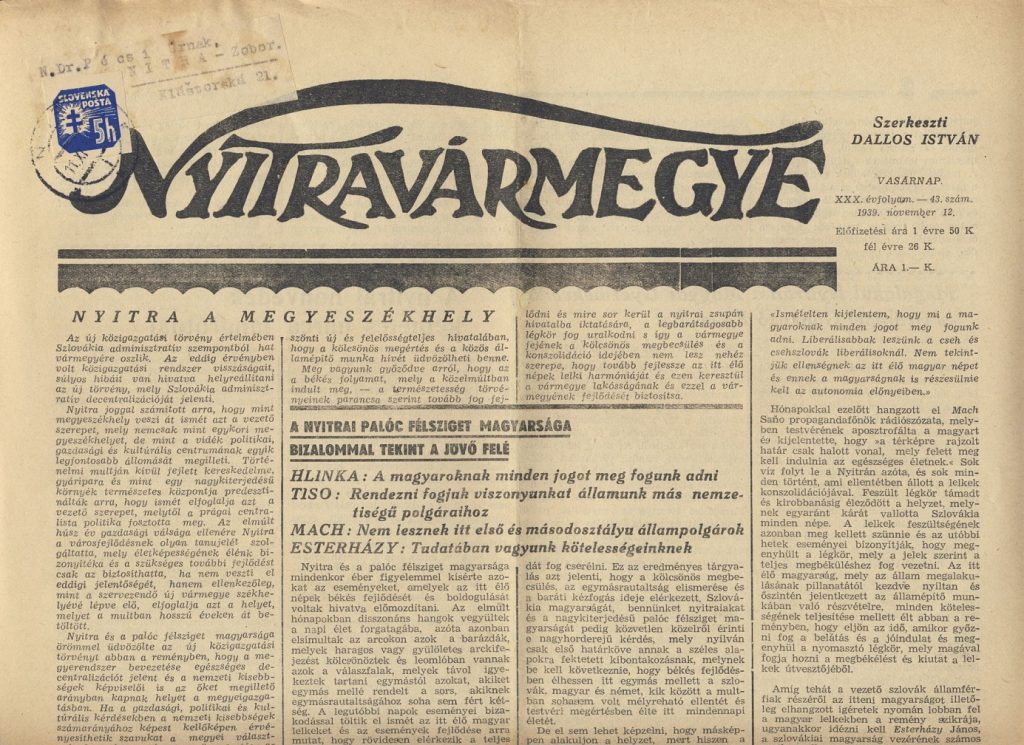 Popis: https://upload.wikimedia.org/wikipedia/commons/thumb/f/ff/Nyitrav%C3%A1rmegye_19391112a.jpg/1920px-Nyitrav%C3%A1rmegye_19391112a.jpg
